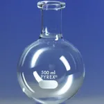Merck Pyrex round-bottom boiling flask, short ring neck