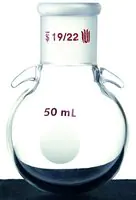 Merck Synthware single-neck round-bottom flask with joint hooks