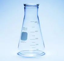 Merck Pyrex Erlenmeyer flask, wide neck, heavy duty, with printed trace code