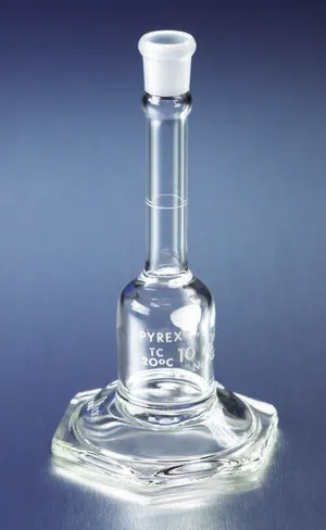 Merck Pyrex certified and serialized micro volumetric flask, with Pyrex stopper