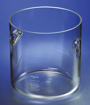 Merck Pyrex cylindrical jar with recessed handles