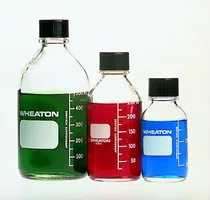 Merck Wheaton media bottles, glass