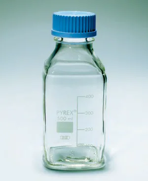 Merck Pyrex Media-Lab Bottles, square, with cap and pouring ring, with printed trace code