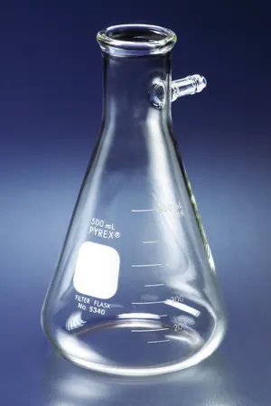 Merck Pyrex heavy wall graduated filtering flask, with tubulation