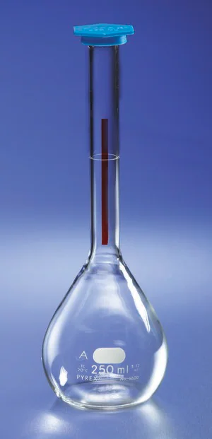 Merck Pyrex Lifetime-Red volumetric flask with snap cap