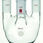 Merck Synthware four-neck round-bottom flask with vertical side necks