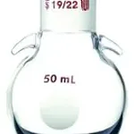 Merck Synthware single-neck round-bottom flask with joint hooks