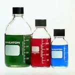 Merck Wheaton media bottles, glass