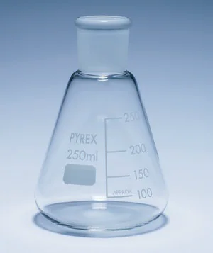 Merck Pyrex Erlenmeyer flask, graduated, ground socket