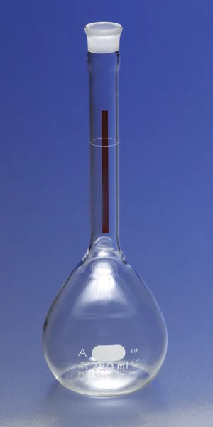 Merck Pyrex Lifetime-Red volumetric flask with Pyrex stopper