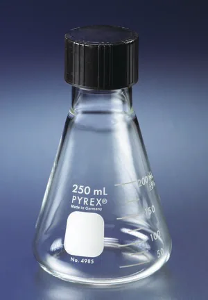 Merck Pyrex narrow-mouth Erlenmeyer flask with screw-cap