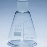 Merck Pyrex Erlenmeyer flask, graduated, ground socket