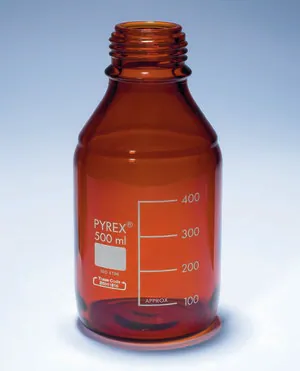 Merck Pyrex Media-Lab Bottles, amber glass, with-out cap and pouring ring, with printed trace code