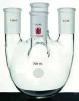 Merck Synthware four-neck round-bottom flask with vertical side necks