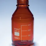 Merck Pyrex Media-Lab Bottles, amber glass, with-out cap and pouring ring, with printed trace code