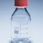 Merck Pyrex Media-Lab Bottles, with high temperature cap and pouring ring, with printed trace code