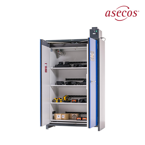 Asecos IO90.195.120.PC.WDC / ION-LINE EN인증 90분용 리튬 배터리 충전&보관 캐비닛(PRO 모델/파랑/선반4개)/1193x615x2224mm/424kg,양문형,신형[1EA]