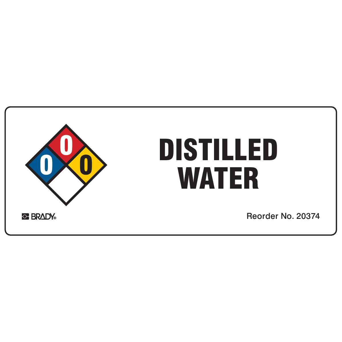 Brady Distilled Water NFPA Labels