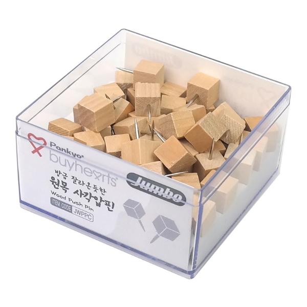 OFFICENEX 바이하츠 점보방금잘라온듯한원목사각압핀(10mm x 20mm)