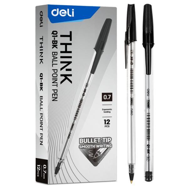 OFFICENEX DELI EQ1 투명바디 볼펜 0.7mm (흑)