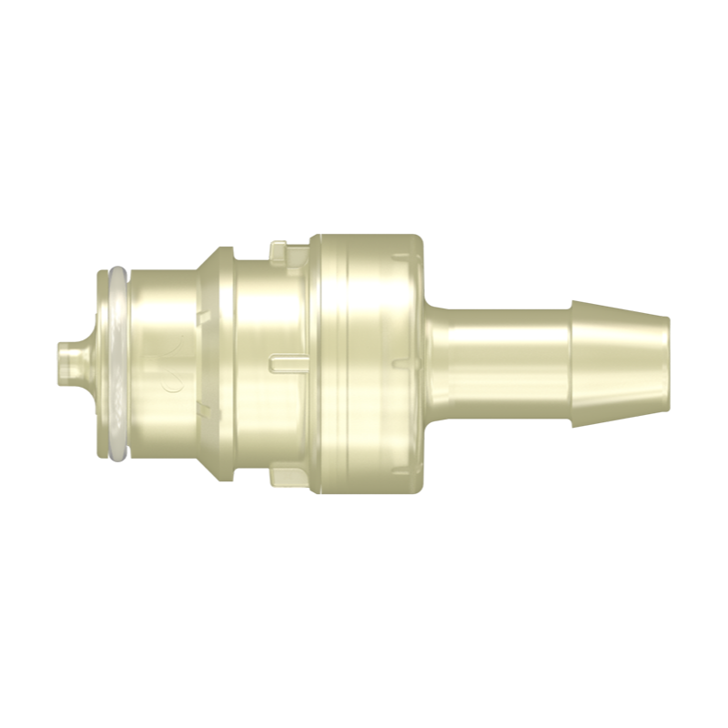 Spaulding Series Aseptic Disconnect Male Valved Connector, 600 Series Barb, 3/8" (9.5 mm) ID Tubing, Animal-Free PolySulfone