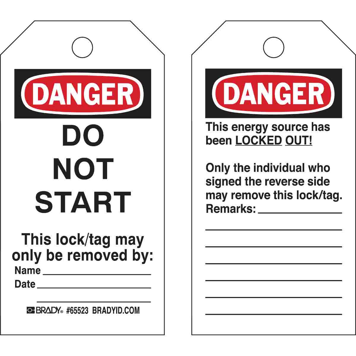 Brady DANGER Do Not Start Lockout Tagout Tags | 캐시바이