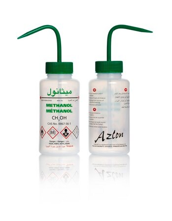 Merck AzlonÂ Multi-Lingual Safety Wash Bottles With Driplok Vapor Venting