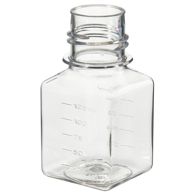 Thermo Fisher Scientific Nalgene Square PET Media Bottles without Closure: Sterile, Shrink-Wrapped Trays, 125mL