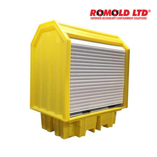 Romold BP4HC / 드럼통 보관 유출방지 옥외 저장소 PE 커버형 (1420*1470*2070mm, 지겟발 사용가능), 2드럼통 보관가능[1EA]