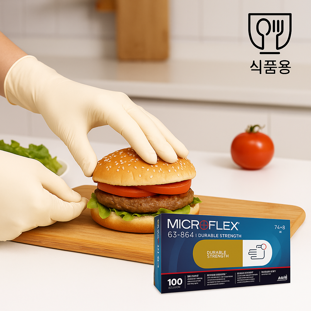 Ansell 식품용 두꺼운 라텍스장갑 100매 (Ansell MicroFlex 63‑864)