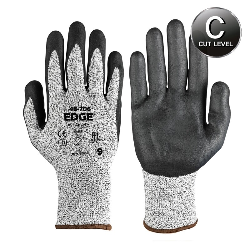 Ansell EDGE 48-706 [HPPE,스판덱스, 폴리에스테르,유리섬유,컷 C등급,니트릴 코팅]