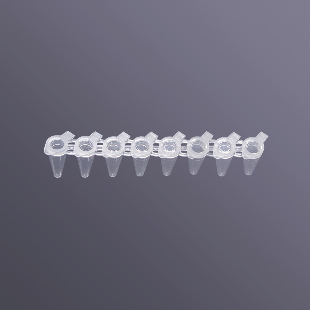LABSELECT 8 Strip Tubes with attached cap, clear tubes
