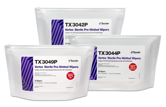 Texwipe VERTEX PRE-WETTED CLEANROOM WIPERS, STERILE