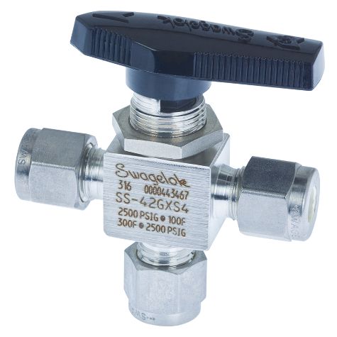 Restek Swagelok Valve, 3-Way SS Ball, 0.35 Cv, 1/4in Tube Fitting