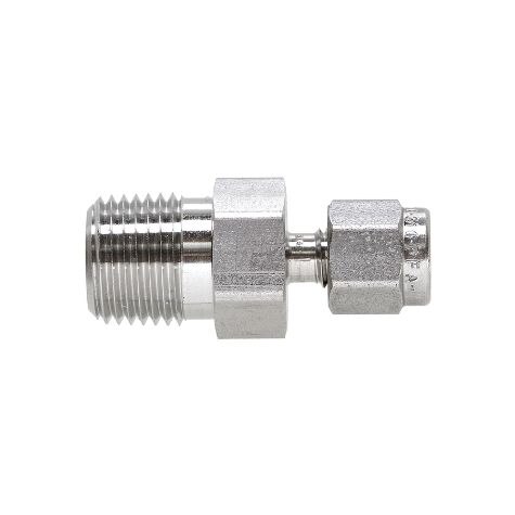 Restek Swagelok Fitting, Stainless Steel, 1/16in to 1/8in NPT Male Connector, 2-pk