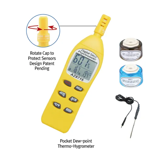 AZ Pocket Dew-point Thermo-Hygrometer of Temp · RH% · DP℃ · WB℃