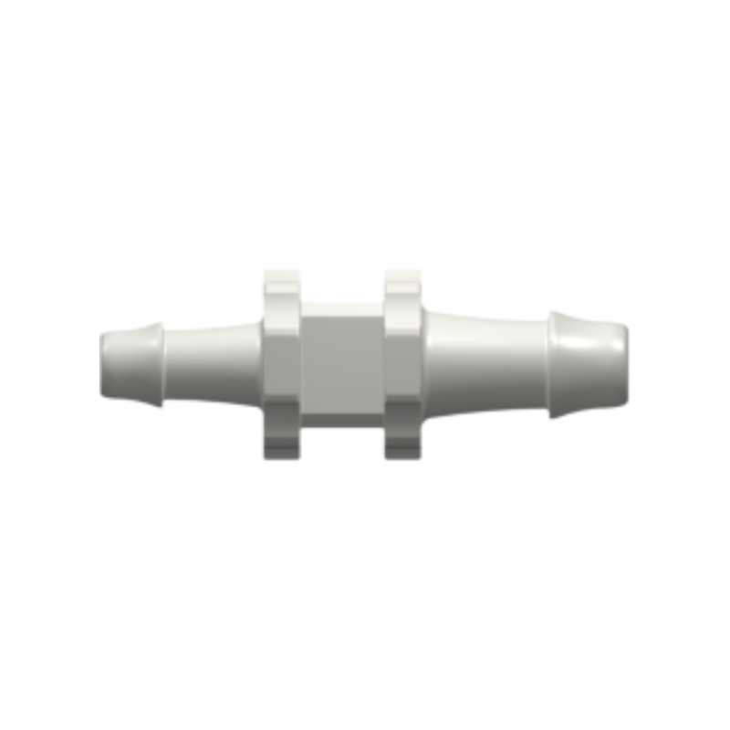 Straight Through Reduction Tube Fitting with 500 Series Barbs, 1/8` (3.2 mm) and 3/32` (2.4 mm) ID Tubing