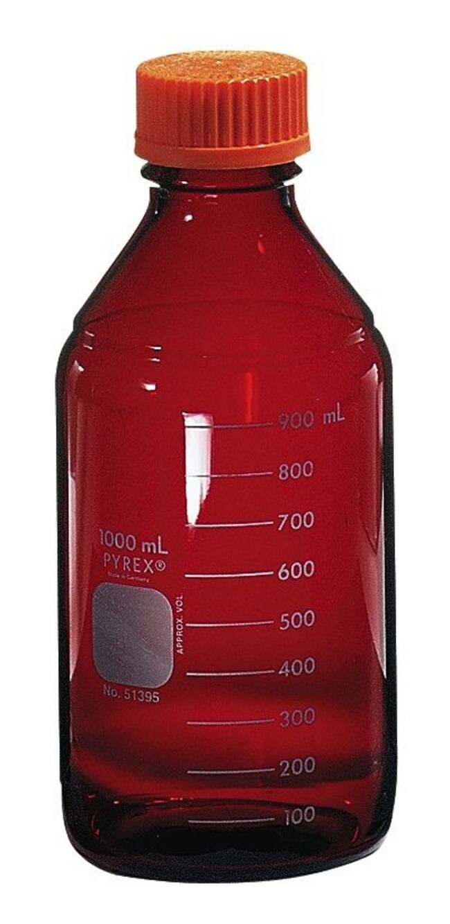 Thermo Fisher Scientific Pyrex Brand 51395 UV-Blocking Low Actinic Media Bottle, 250mL, 4/cs