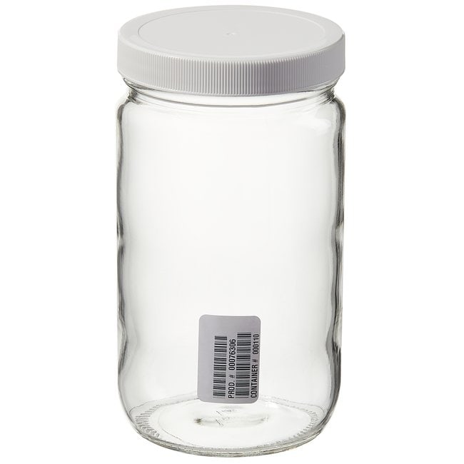 Thermo Fisher Scientific Wide-Mouth Tall-Profile Clear Glass Jars with Closure, 1000mL, certified