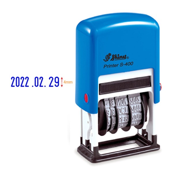 OFFICENEX 구문 일부인 자동스탬프 S-400 25x4mm(청보라색/월숫자로표기/홀더색상랜덤)