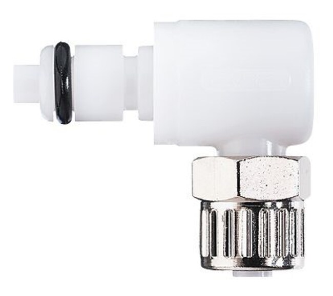 Thermo Fisher Scientific Quick-Disconnect Delrin Valved Compression Elbow Insert, 1/4 in. Tube