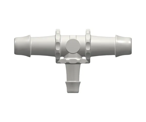 Tee Reduction Tube Fitting with 500 Series Barbs, 3/8` (9.5 mm) and 1/4` (6.4 mm) ID Tubing