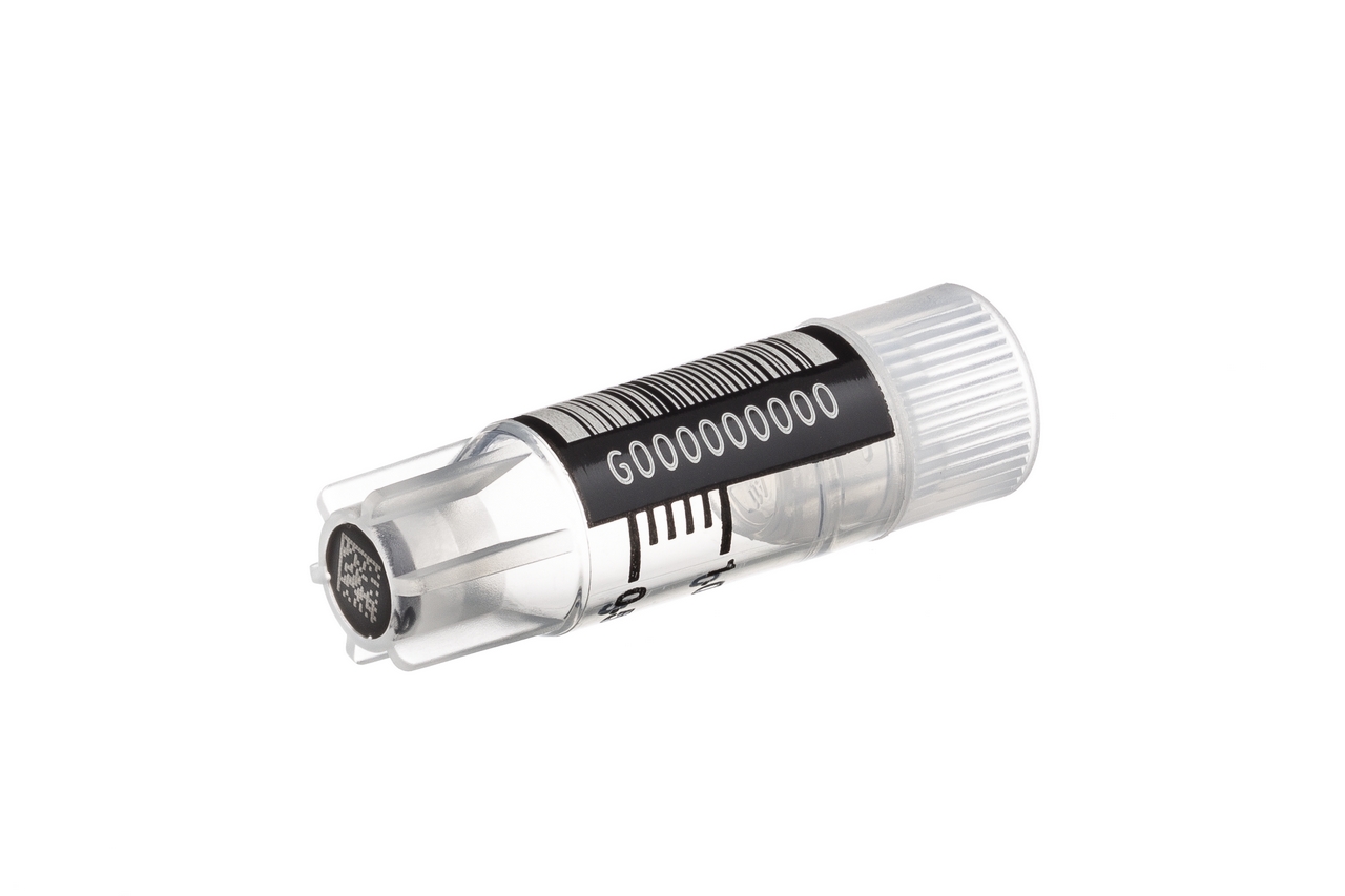 Greiner Bio One CRYO.S, 1 ML, PP, CONICAL BOTTOM, INTERNAL THREAD,NATURAL SCREW CAP, STARFOOT, NATURAL, STERILE, 100 PCS./BAG, DATAMATRIX ECC 200, 14X14 DOTS, BARCODE 128