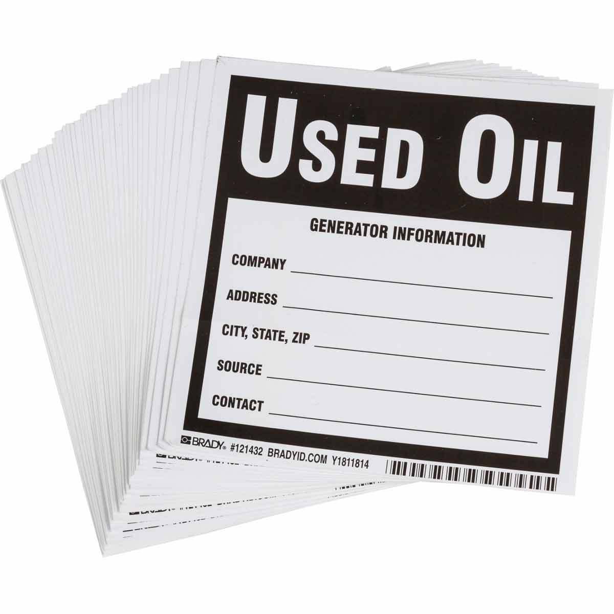Brady Used Oil Generator Information Labels | 캐시바이