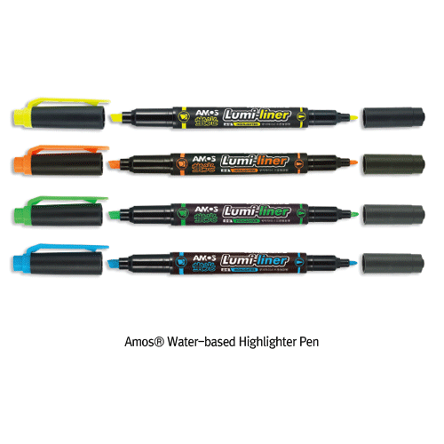 Daihan Science Amos Water-based Highlighter Pen, Twin-type Tips, 3mm/0.3mmFor Office, Bank & S