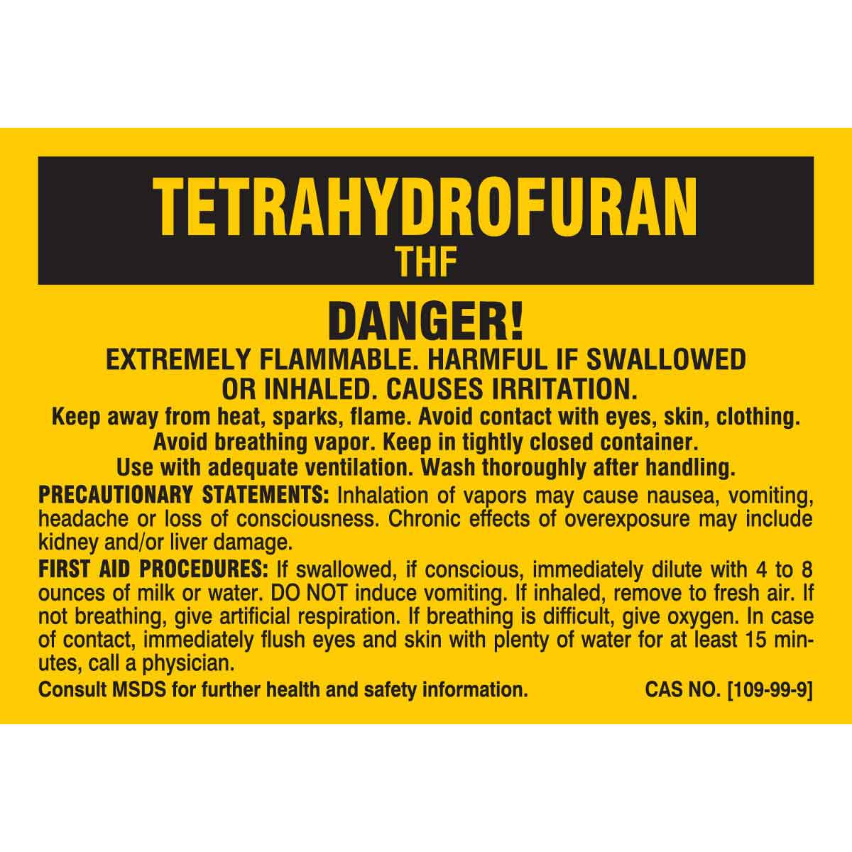 Brady Tetrahydrofuran THF Danger Labels | 캐시바이