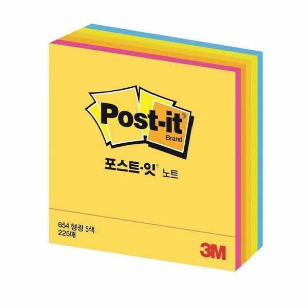 OFFICENEX 3M 포스트잇 CU-33 형광(45장/5색상,76x76mm)