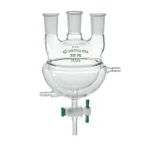 3-Neck Heavy-wall Jacketed Round Bottom Flask with PTFE Stopcock 3구 헤비월 자켓식 환저 플라스크, PTFE 콕크