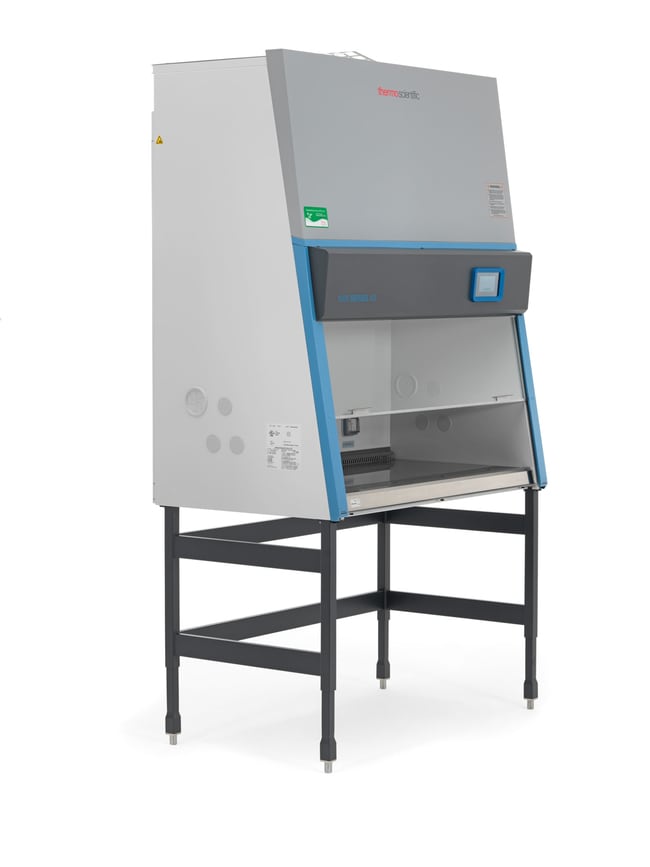 Thermo Fisher Scientific 1500 Series A2 BSC; 6 ft, inc stainless steel interior, manual adjustable height stand, factory installed UV light and one set of armrests. 10in. window, 230V. NSF certified. Korea electrical configuration.