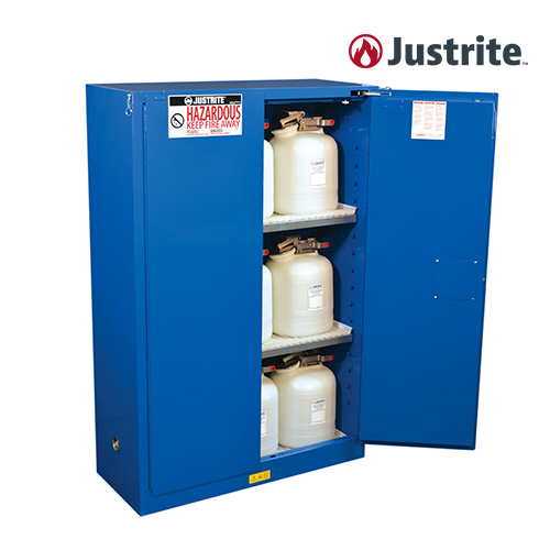Justrite 864528 / FM인증 종합 위험물 안전보관 캐비닛 45갤런 양문형 자동닫힘형 (철제/170L/파랑)/1092x457x1651mm/선반2개/123.6kg[1EA]
